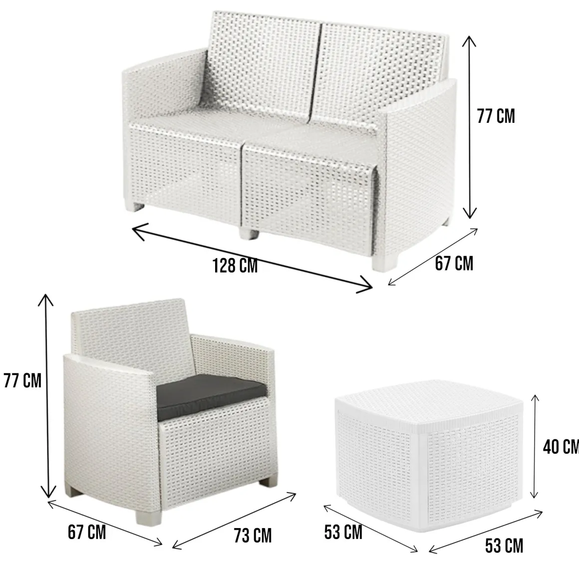 Set salotto terrazza con tavolino contenitore bianco - Bacco