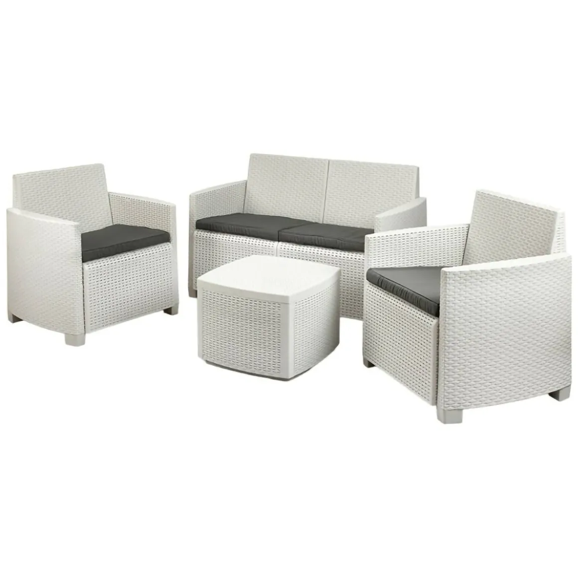 Set salotto terrazza con tavolino contenitore bianco - Bacco