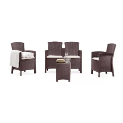 Set salotto terrazza 2 poltrone e 1 divano effetto rattan marrone - Eustachia