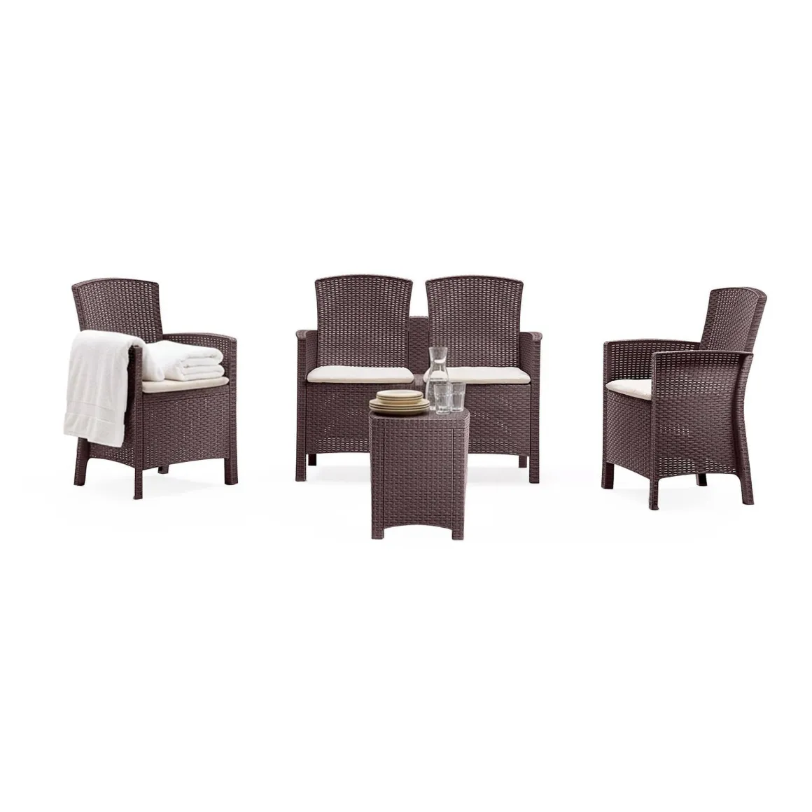 Set salotto terrazza 2 poltrone e 1 divano effetto rattan marrone - Eustachia