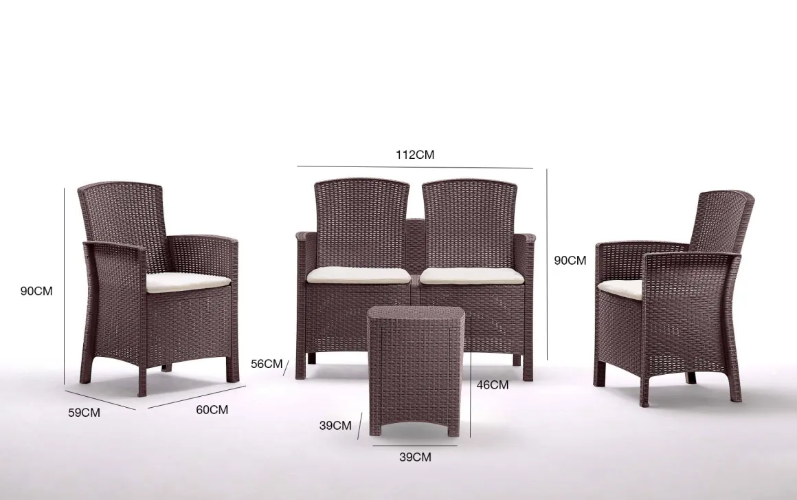 Set salotto terrazza 2 poltrone e 1 divano effetto rattan marrone - Eustachia