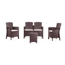 Set salotto terrazza 2 poltrone e 1 divano effetto rattan marrone - Eustachia
