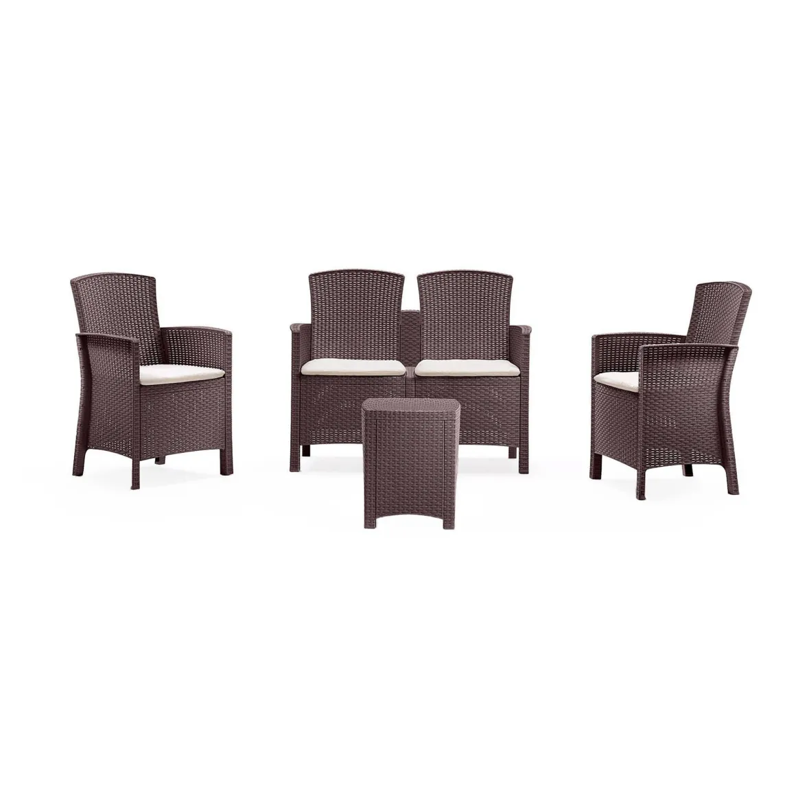 Set salotto terrazza 2 poltrone e 1 divano effetto rattan marrone - Eustachia