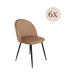 Sedie > Dmora Set 6 Sedie Moderne da Pranzo Imbottite in Velluto Struttura Metallo Ergonomiche 51x54x82h cm per Ufficio e Soggiorno – Achito Beige