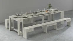 Set Tavolo E Sedie|Cucina > Dmora Set tavolo allungabile e 2 panche allungabili cemento 12 posti - Auditore Grigio Cemento
