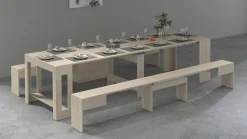Set tavolo allungabile e 2 panche allungabili effetto legno 12 posti - Auditore