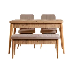 Set Tavolo E Sedie > Dmora Set tavolo allungabile 8 posti 2 sedie e 1 panca in legno - Padru Grigio Cemento, Marrone Quercia