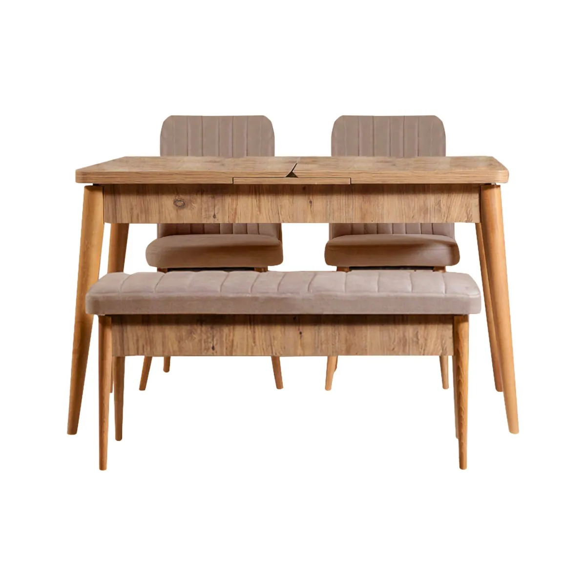 Set Tavolo E Sedie > Dmora Set tavolo allungabile 8 posti 2 sedie e 1 panca in legno - Padru Grigio Cemento, Marrone Quercia