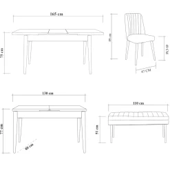 Set Tavolo E Sedie > Dmora Set tavolo allungabile 8 posti 2 sedie e 1 panca in legno - Padru Grigio Cemento, Marrone Quercia