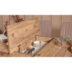 Set Tavolo E Sedie > Dmora Set tavolo allungabile 8 posti 2 sedie e 1 panca in legno - Padru Grigio Cemento, Marrone Quercia
