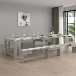 Set Tavolo E Sedie|Cucina > Dmora Set tavolo cucina estensibile e 2 panche estensibili 12 posti - Auditore Grigio