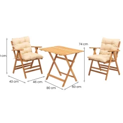 Set Tavolo e Sedie Bianco Crema 2 Posti Dimensione Seduta 46x43h89 cm, Dimensione Tavolo 80x60h74 cm - Roana