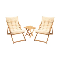 Set Tavolo e Sedie Marrone Bianco Crema 2 Posti Dimensione Seduta 59x44h90 cm, Dimensione Tavolo 40x40h40 cm - Leni