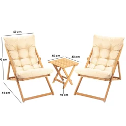 Set Tavolo e Sedie Marrone Bianco Crema 2 Posti Dimensione Seduta 59x44h90 cm, Dimensione Tavolo 40x40h40 cm - Leni