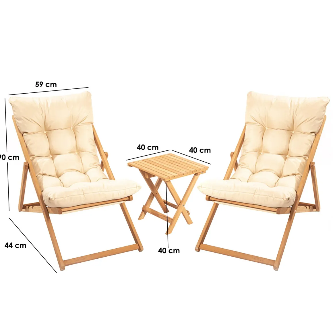 Set Tavolo e Sedie Marrone Bianco Crema 2 Posti Dimensione Seduta 59x44h90 cm, Dimensione Tavolo 40x40h40 cm - Leni
