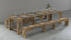 Set Tavolo E Sedie|Cucina > Dmora Set tavolo estensibile e 2 panche estensibili acero 12 posti - Auditore Marrone Acero