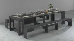 Set tavolo pranzo estensibile e 2 panche estensibili ardesia 12 posti - Auditore