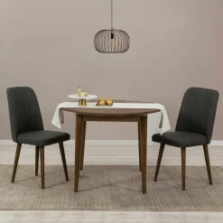 Set Tavolo E Sedie|Cucina > Dmora Set tavolo rotondo allungabile e 2 sedie imbottite - Bee Nero Antracite, Marrone Noce