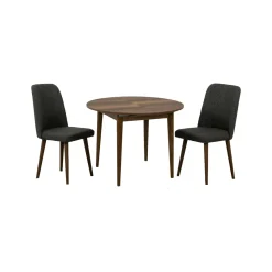 Set Tavolo E Sedie|Cucina > Dmora Set tavolo rotondo allungabile e 2 sedie imbottite - Bee Nero Antracite, Marrone Noce