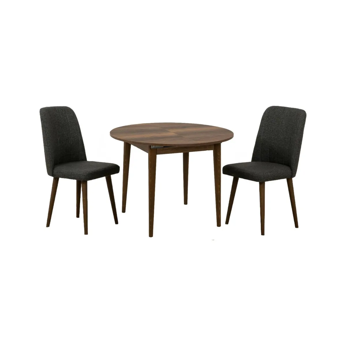 Set Tavolo E Sedie|Cucina > Dmora Set tavolo rotondo allungabile e 2 sedie imbottite - Bee Nero Antracite, Marrone Noce