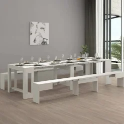 Set tavolo soggiorno estensibile e 2 panche estensibili bianco 12 posti - Auditore