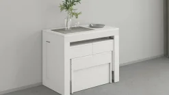 Set tavolo soggiorno estensibile e 2 panche estensibili bianco 12 posti - Auditore
