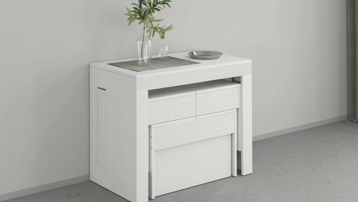 Set tavolo soggiorno estensibile e 2 panche estensibili bianco 12 posti - Auditore