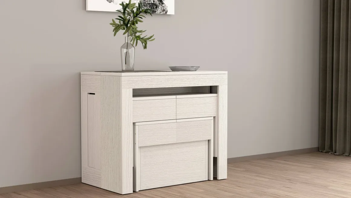 Set tavolo soggiorno estensibile e 2 panche estensibili bianco 12 posti - Auditore