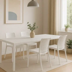 Set Tavolo E Sedie > Dmora Set terrazzo tavolo estensibile 10 posti e 4 sedie - Cortanze Bianco
