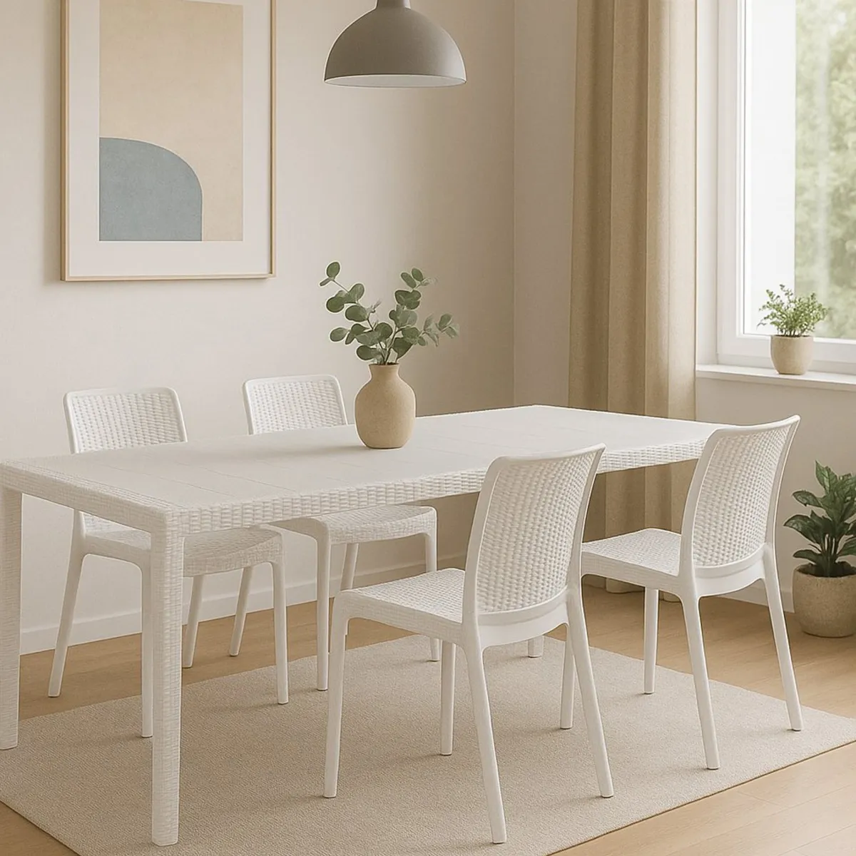 Set Tavolo E Sedie > Dmora Set terrazzo tavolo estensibile 10 posti e 4 sedie - Cortanze Bianco
