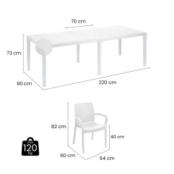 Set Tavolo E Sedie > Dmora Set terrazzo tavolo estensibile 10 posti e 4 sedie - Cortanze Bianco