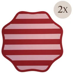 Set 2 Tovagliette/Sottopiatti in Ecopelle Hart, Rosso e Rosa 40x40 cm, Fantasia a righe, Lavabili e Antiscivolo, Indoor/Outdoor, Made in Italy