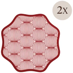 Set 2 Tovagliette/Sottopiatti in Ecopelle Kalp, Rosso e Rosa 40x40 cm, Cerchi intrecciati, Lavabili e Antiscivolo, Indoor/Outdoor, Made in Italy