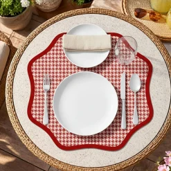 Set 2 Tovagliette/Sottopiatti in Ecopelle Tim, Rosso e Rosa 40x40 cm, Micro pied de poule, Lavabili e Antiscivolo, Indoor/Outdoor, Made in Italy
