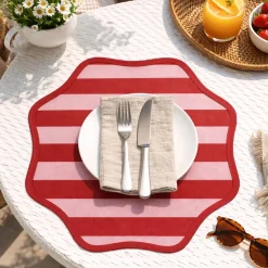 Tovaglie|Tovagliette > Dmora Set 6 Tovagliette/Sottopiatti in Ecopelle Hart, Rosso e Rosa 40x40 cm, Fantasia a righe, Lavabili e Antiscivolo, Indoor/Outdoor, Made in Italy Rosa, Rosso