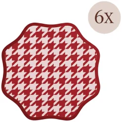 Set 6 Tovagliette/Sottopiatti in Ecopelle Serce, Rosso e Rosa 40x40 cm, Fantasia pied de poule, Lavabili e Antiscivolo, Indoor/Outdoor, Made in Italy
