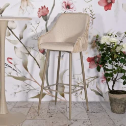 Sgabelli > Dmora Sgabello Bianco Crema Beige Imbottito set da 2 con Schienale 55x58x106h cm, Altezza Seduta 77 cm - Kalpa Beige, Bianco Crema