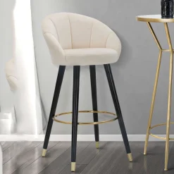 Sgabello Bianco Crema Nero Imbottito Rivestimento in Velluto 55x56x104h cm, Materiale Struttura in Tessuto - Huanca