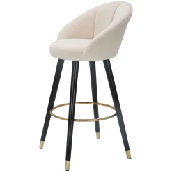 Sgabello Bianco Crema Nero Imbottito Rivestimento in Velluto 55x56x104h cm, Materiale Struttura in Tessuto - Huanca
