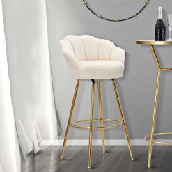 Sgabelli > Dmora Sgabello Bianco Crema oro Imbottito Rivestimento in Velluto 55x53x110h cm, Altezza Seduta 85 cm - Tequis Oro, Bianco Crema