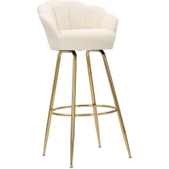 Sgabelli > Dmora Sgabello Bianco Crema oro Imbottito Rivestimento in Velluto 55x53x110h cm, Altezza Seduta 85 cm - Tequis Oro, Bianco Crema