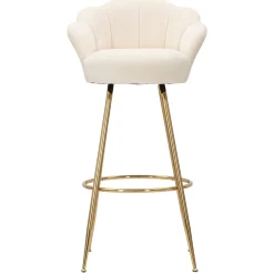 Sgabelli > Dmora Sgabello Bianco Crema oro Imbottito Rivestimento in Velluto 55x53x110h cm, Altezza Seduta 85 cm - Tequis Oro, Bianco Crema