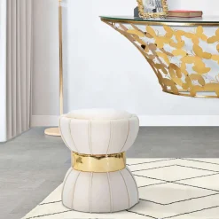 Sgabello Bianco Crema oro Rivestimento in Velluto Imbottito 40x40x44h cm, Sfumatura Colore Seduta Crema - Samaip