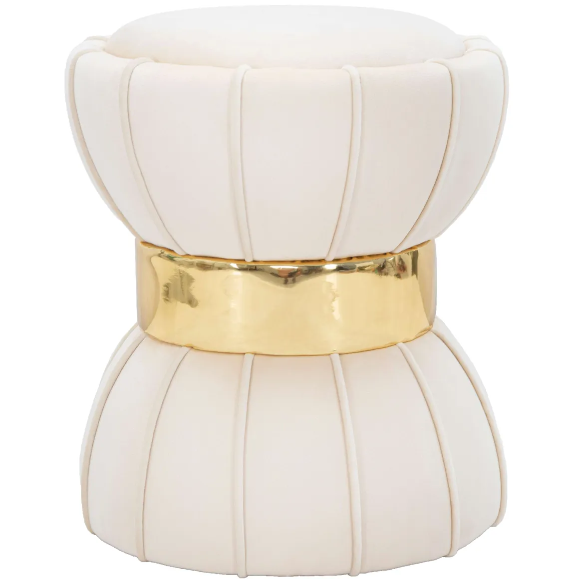 Sgabello Bianco Crema oro Rivestimento in Velluto Imbottito 40x40x44h cm, Sfumatura Colore Seduta Crema - Samaip