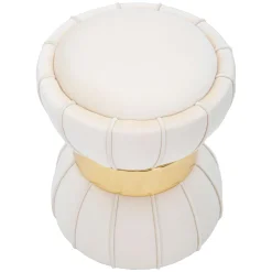Sgabello Bianco Crema oro Rivestimento in Velluto Imbottito 40x40x44h cm, Sfumatura Colore Seduta Crema - Samaip