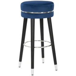 Sgabelli > Dmora Sgabello blu Argento Rivestimento in Velluto Imbottito 35x35x74h cm, Colore Seduta blu - Bran Argento, Blu