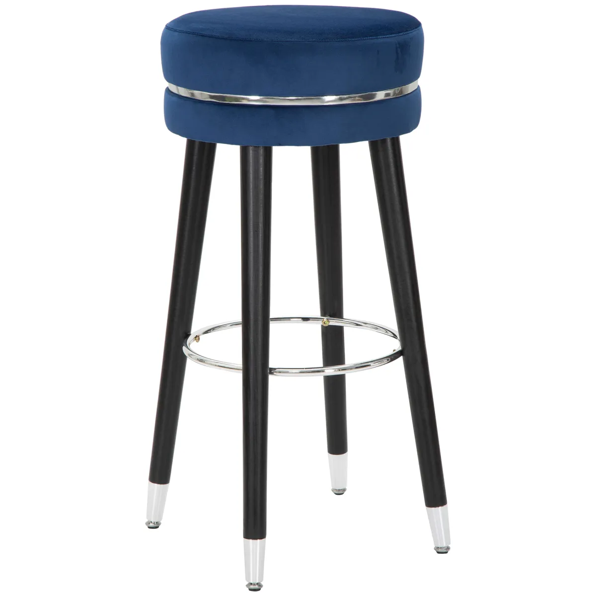 Sgabelli > Dmora Sgabello blu Argento Rivestimento in Velluto Imbottito 35x35x74h cm, Colore Seduta blu - Bran Argento, Blu