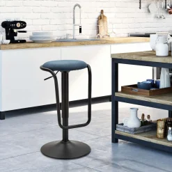 Sgabelli > Dmora Sgabello blu Nero Regolabile Imbottito 43x50x86h cm, con Schienale - Essaou Nero, Blu