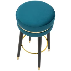 Sgabelli > Dmora Sgabello blu Petrolio Nero Rivestimento in Velluto Imbottito 35x35x74h cm, Sfumatura Colore Seduta Petrolio - Melnik Nero, Blu Petrolio