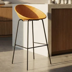 Sgabelli > Dmora Sgabello Giallo Senape Nero set da 2 Indoor/outdoor Seduta Traforata Altezza Seduta 75 cm 51x82x58h cm, Materiale Struttura in Metallo - Trong Nero, Giallo Senape